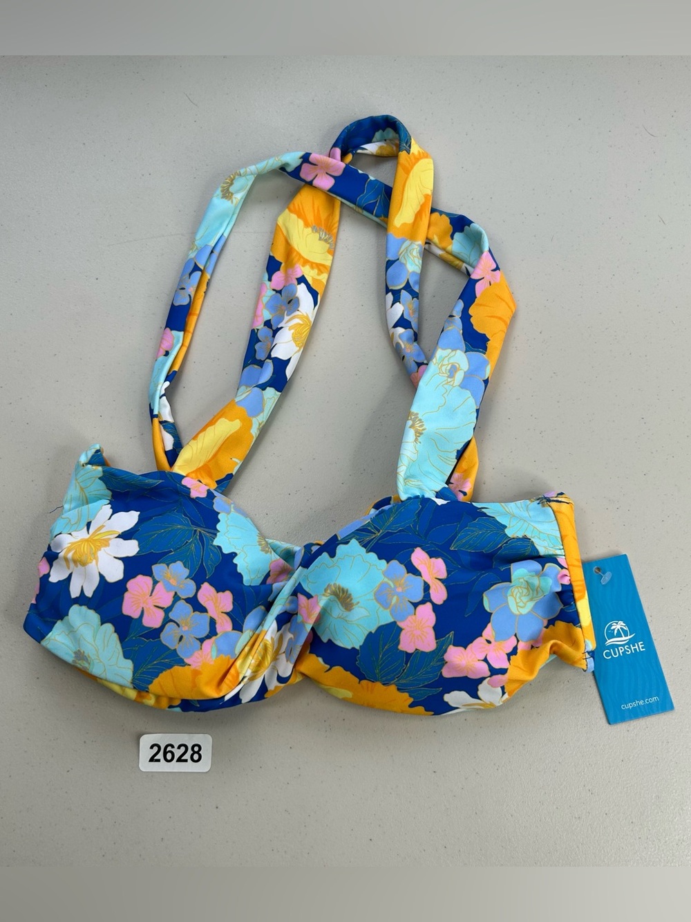 Cupshe Bikini Top XS Blue Floral Padded New